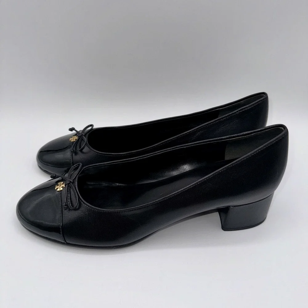 Tory Burch Cap-Toe Pump‎ Women's Size 10.5 Black Leather Patent